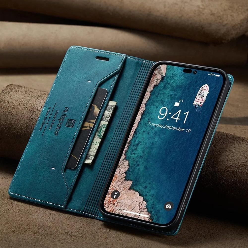 Vintage Wallet Case Card Holder Kickstand Built-in Magnetic Flip Leather Case for iPhone  Leather Cases for iPhone 14 13 12 11 Pro Max Mini XR XS Max 8 7 6s Plus Wallet Flip Cover