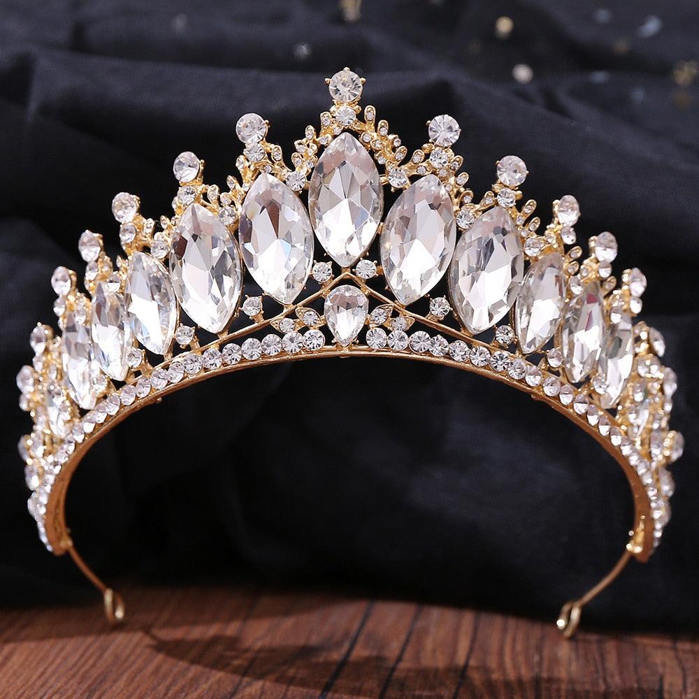 New Gold Color Crown Hair Accessories Luxury Crystal Tiara For Women Wedding Headdress Bridal Hair Jewelry Crystal Crown Pageant Bridal Wedding Hair Jewelry Accessories