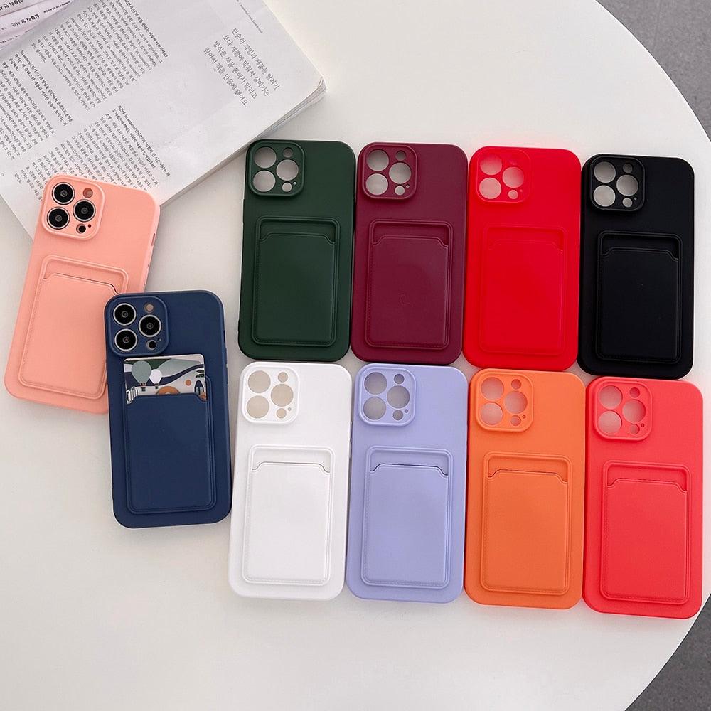 Soft Silicone Card Phone Case for IPhone 13  12 Pro Max Shockproof Protector Cover for IPhone 14 Plus Cases Heavy Duty Solid Slim Lightweight Anti-Shock Cover for iPhone