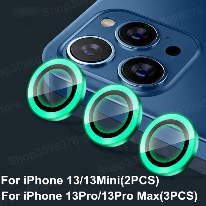 Colorful Design Round Ring Metal Alloy HD Glass For iPhone 13 12 11 Pro Max Camera Lens Protectors Luminous Camera Ring Glass for iPhone11 Pro max 13mini 13pro Protective Film