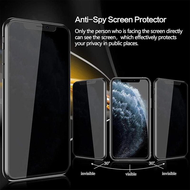 4Pcs Anti-spy Glass on For IPhone 13 Pro MAX 12 Pro Max Mini XS XR X 11 7 8 Plus Privacy Screen Protectors Anti Glare Glass Easy Installation Frame Case Friendly Premium Tempered Glass Screen Protector for iPhone