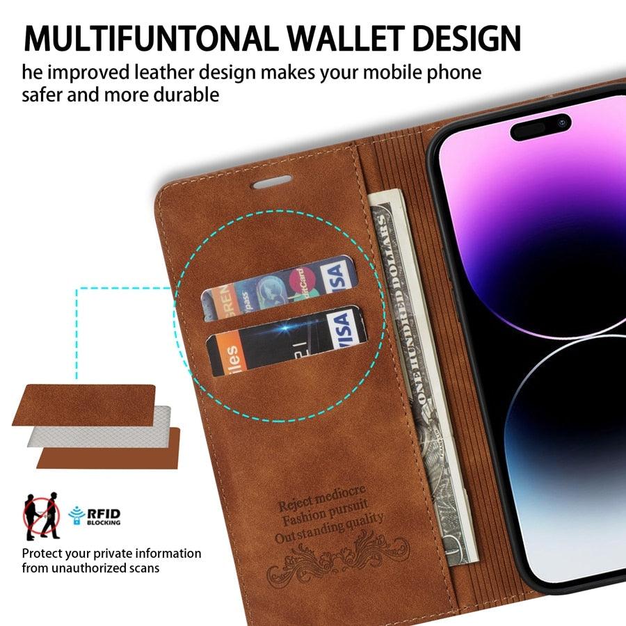 Wallet Skin Friendly Magnetic Flip With Card Slot Leather Case For iPhone 14 Pro Max 13 12 11 SE X XR XS Max Popular PU Leather Impact Resistant Built-In Magnet Card Holder Pockets Stand Function