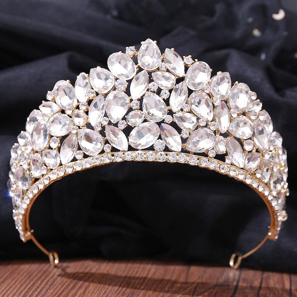 New Gold Color Crown Hair Accessories Luxury Crystal Tiara For Women Wedding Headdress Bridal Hair Jewelry Crystal Crown Pageant Bridal Wedding Hair Jewelry Accessories