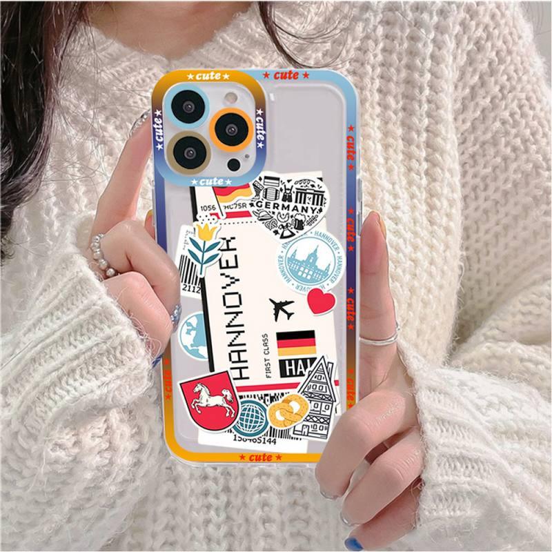 Phone Mask Design Air Ticket City London Paris Travel Phone Case for iPhone 11 12 13 Mini Pro Max 14 Pro Max Case shell Transparent  Bumper Clear Phone Case Cover Designed for iPhone