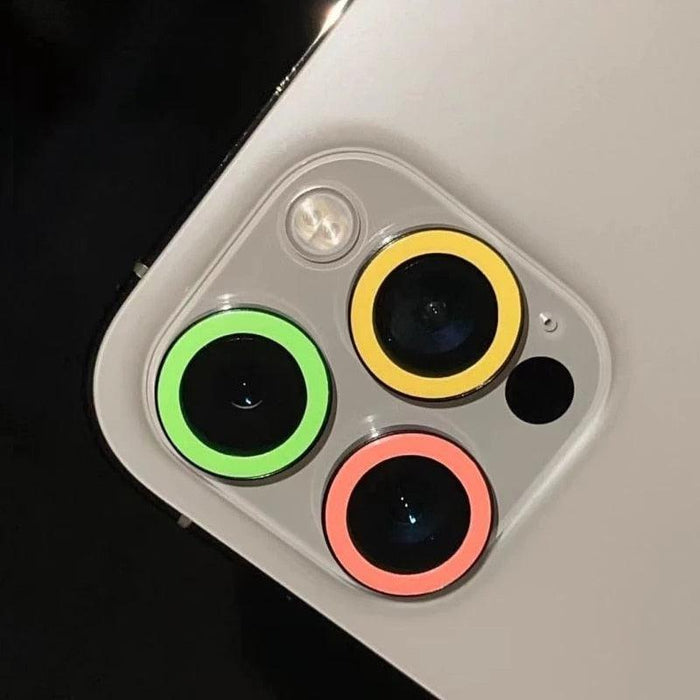 Colorful Design Round Ring Metal Alloy HD Glass For iPhone 13 12 11 Pro Max Camera Lens Protectors Luminous Camera Ring Glass for iPhone11 Pro max 13mini 13pro Protective Film