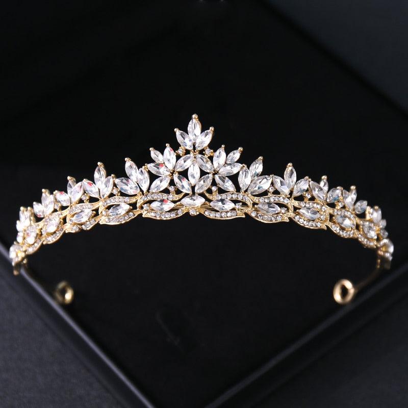 Gold Color Crystal Bridal Tiaras And Crowns Rhinestone Prom Headband Bridal Wedding Hair Accessories Jewelry Crown Tiara Gold Bridal Tiara For Wedding Women Pearl Crown Princess Prom Headband