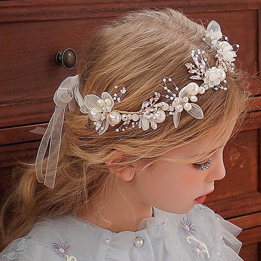 Elegant Pearl Crowns Flower Wreath Headband Girls Bridal Hair Headdress Bride Head Hoop Wedding Headbands Hair Jewelry  White Pearl Cute Headband Alloy Bridal Bridesmaid Hair Accessories