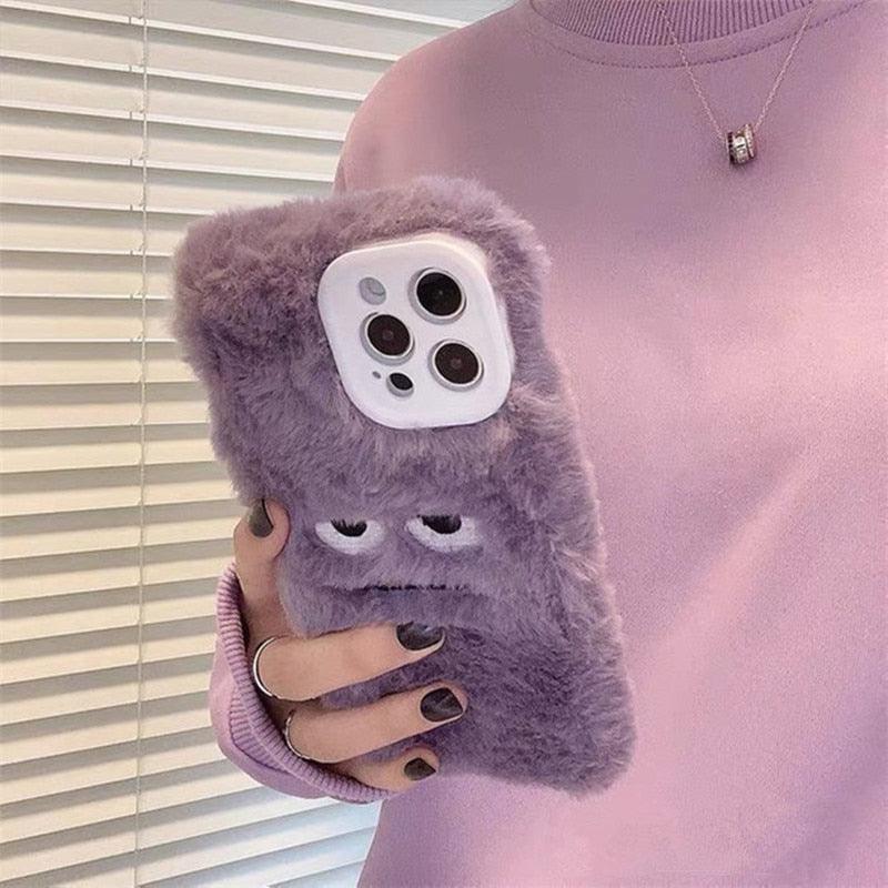 Cute Funny Fur Fluffy Phone Case For Iphone 14 13 12 11 Pro Max Mini X Xs Xr 7 8 Plus Se 2020 Girl Cover Soft Plush Stylish Cute Soft Warm Winter Phone Case