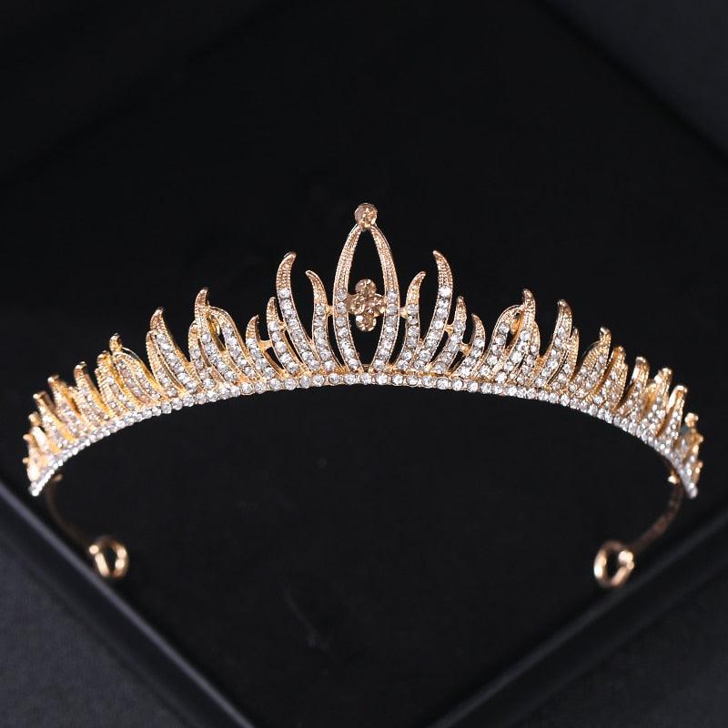 Gold Color Crystal Bridal Tiaras And Crowns Rhinestone Prom Headband Bridal Wedding Hair Accessories Jewelry Crown Tiara Gold Bridal Tiara For Wedding Women Pearl Crown Princess Prom Headband