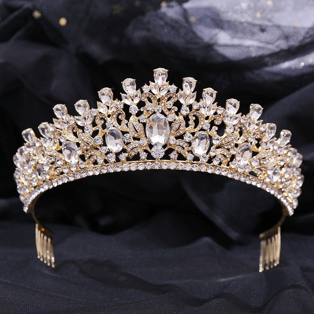 New Gold Color Crown Hair Accessories Luxury Crystal Tiara For Women Wedding Headdress Bridal Hair Jewelry Crystal Crown Pageant Bridal Wedding Hair Jewelry Accessories