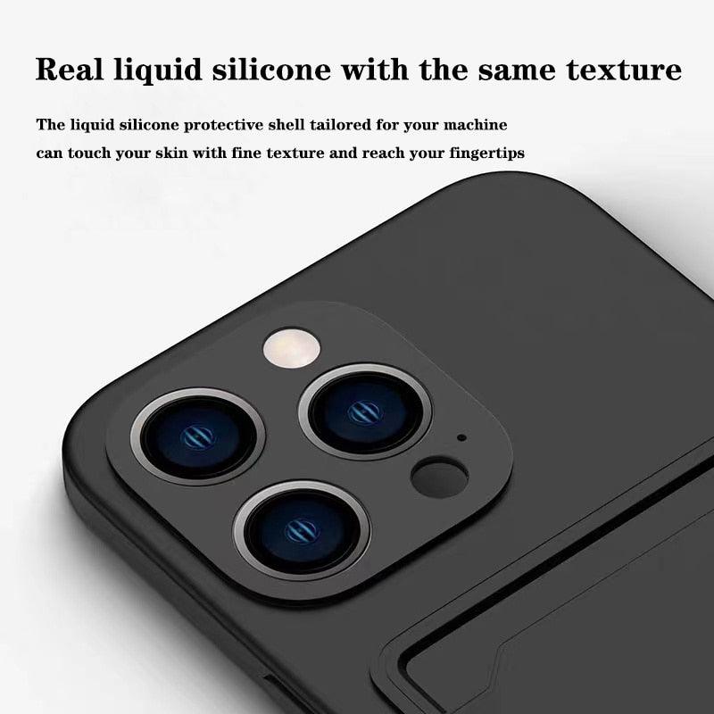 Soft Silicone Phone Case For iPhone 14 13 Pro Max 13 Mini 14Pro Wallet Card Holder Cover Silicone Case for Women Girls Anti-Scratch Soft Lining Protective Case