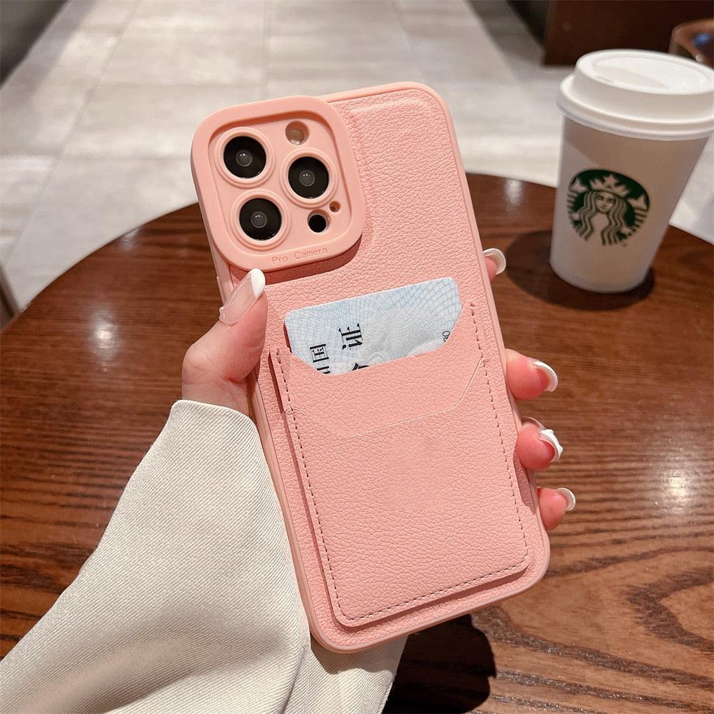 Luxury Leather Square Silicone Wallet Card Holder Phone Case For iPhone 13 12 11 14 Pro Max XS XR X Shockproof Cover Luxury Shockproof Phone Case