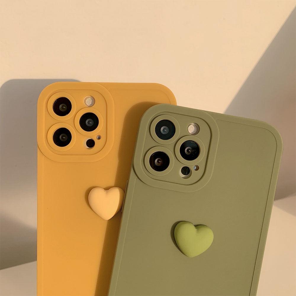 3D Love Heart Phone Case For iPhone 11 12 13 14 Pro Max X XR XS Max 7 8 Plus Soft Silicone Camera Protector Cover Case for Girl Fashion Cute Love-Heart Shape Silicone Case Shockproof Soft Back Cover Protective Case