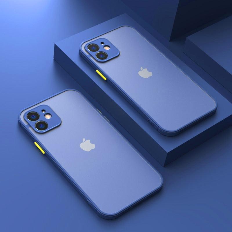 Luxury Shockproof Armor Case For iPhone 11 12 13 14 Pro Max Mini X XR XS Soft Silicone Bumper Clear Hard Cover Shockproof Soft Flat Side Bumper Translucent Hard Back Slim Phone Case