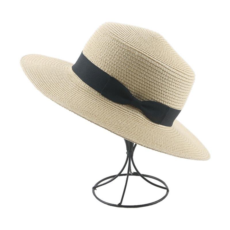 Elegant Adult Bucket Hat Beach Summer Straw Hats for Women Beach Sun Straw Hat Wide Luxury Comfortable Hat  Flat Top Ribbon Bowknot Elegant Luxury Women Summer Hat 56-58cm