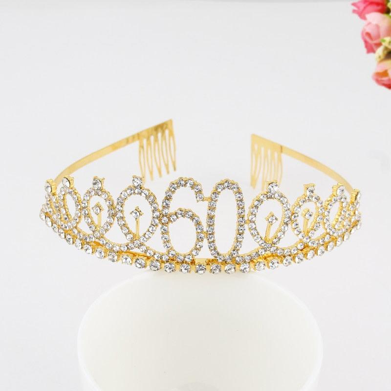 Ladies Alloy Rhinestone Crown 18 21 30 40 50 60 80 Years Digital Crown Birthday Headband Hairband Fashion Hair Accessories Gift Hair Comb Birthday Number Women Rhinestone Crowns Rhinestones Birthday Party