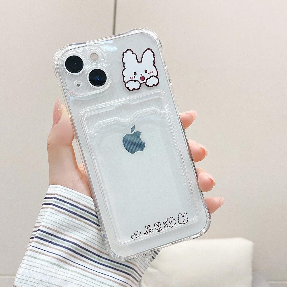 Transparent Cute Heart Pattern Phone Cases For iPhone 13 14 Pro Max Simple Luxurious Love Gradient Silicon Wallet Cover Card Holder Shockproof Bumper Protective Cover