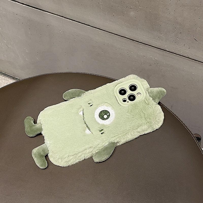 Fashion Winter Soft Fluffy Plush Cartoon Phone Case For iPhone 13 12 11 Pro Max X XR 7 8 Plus XS Max SE Cute Furry Cover Stylish Warm Soft Plush Back Cover