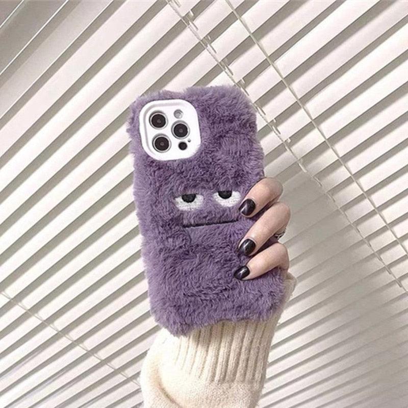 Cute Funny Fur Fluffy Phone Case For Iphone 14 13 12 11 Pro Max Mini X Xs Xr 7 8 Plus Se 2020 Girl Cover Soft Plush Stylish Cute Soft Warm Winter Phone Case