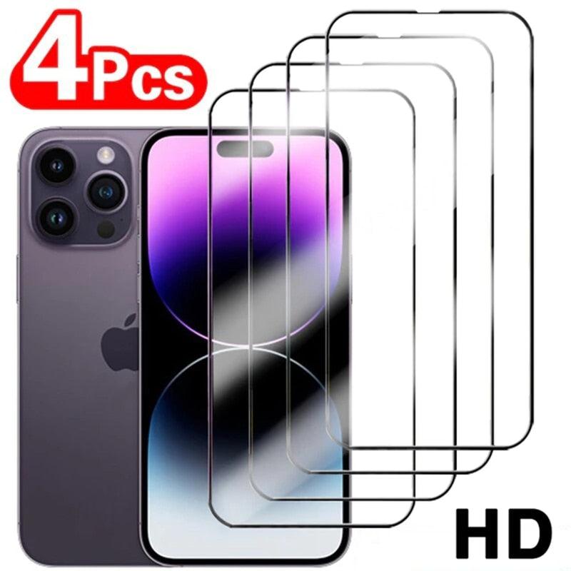 4Pcs Full Cover Screen Protectors for IPhone 13 11 12 Pro Max Mini 13Pro 11Pro 14 PRO XS MAX X XR SE 6S 8 7 Plus Tempered Glass  Ultra Clear Tempered Glass Case Friendly Easy to Install Screen Protector