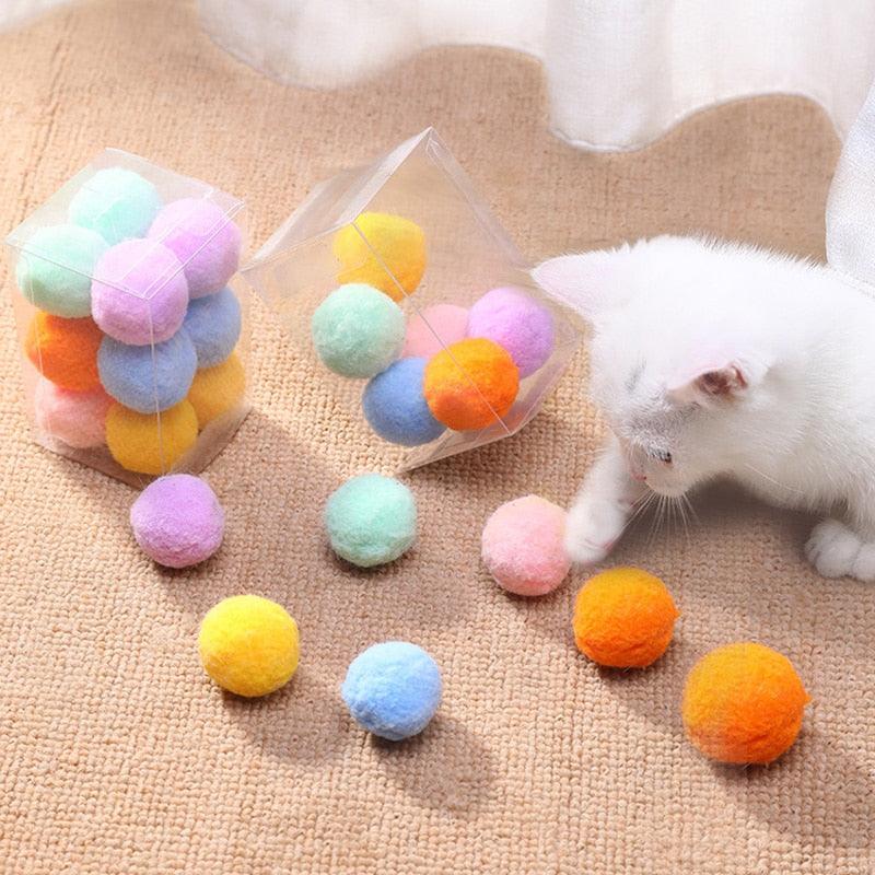 12Pcs/lot Funny Cat Toys Stretch Plush Ball Toys for Cats Colorful Interactive Cat Pom Pom Kitten Toy Pet Supplies  Plush Balls for Training and Kitten Play