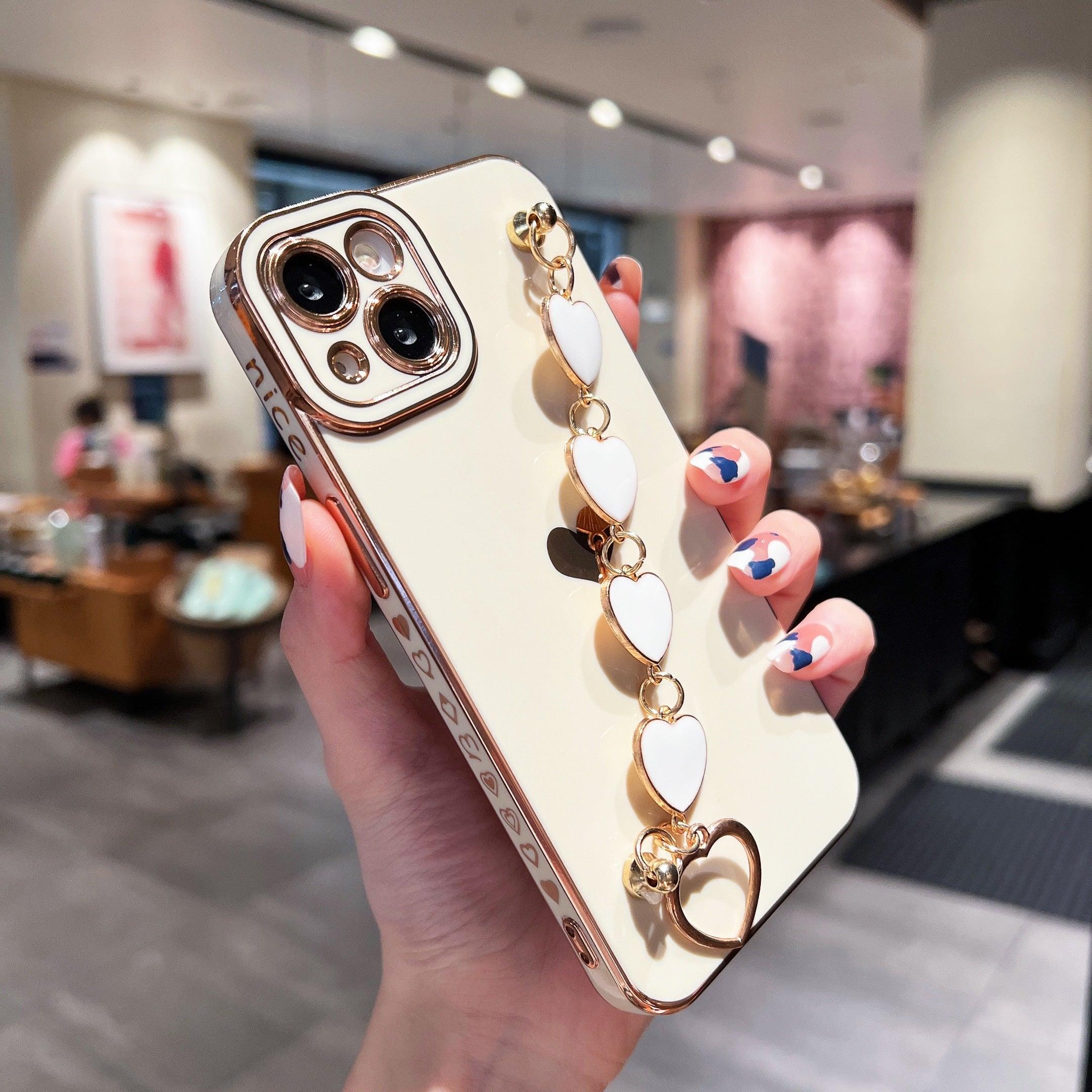 Luxury Love Heart Elegant Sparkle Case With Chain Bracelet Strap Soft Protective Bumper Cover Compatible with iPhone  Bracelet soft case for iPhone 12 Pro Max 11 pro max X XS XR 7 8 Plus Stylish Phone Cover