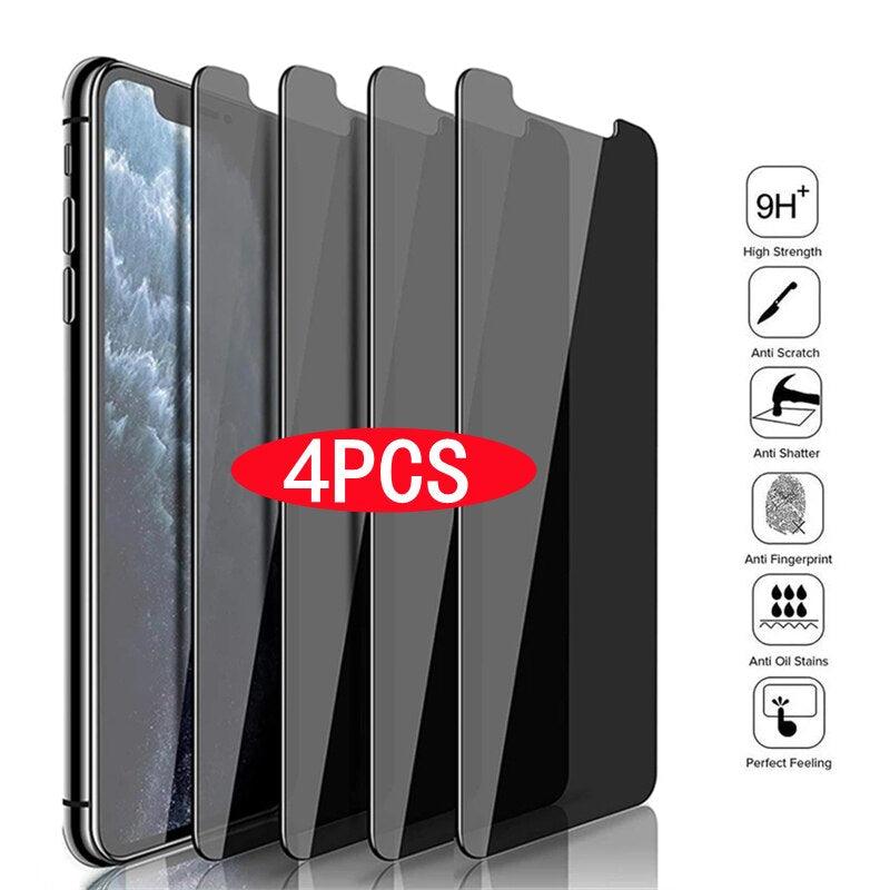 4Pcs Anti-spy Glass on For IPhone 13 Pro MAX 12 Pro Max Mini XS XR X 11 7 8 Plus Privacy Screen Protectors Anti Glare Glass Easy Installation Frame Case Friendly Premium Tempered Glass Screen Protector for iPhone