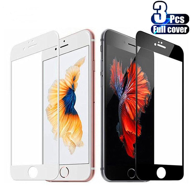 3PCS Full Cover Tempered Glass for iPhone 7 8 6 6S Plus SE 2020 Screen Protector for iPhone 13 12 11 XR X XS Max Pro Mini Glass Tempered Glass Screen Protector 5D Upgraded Full Cover Edge-to-Edge for iPhone