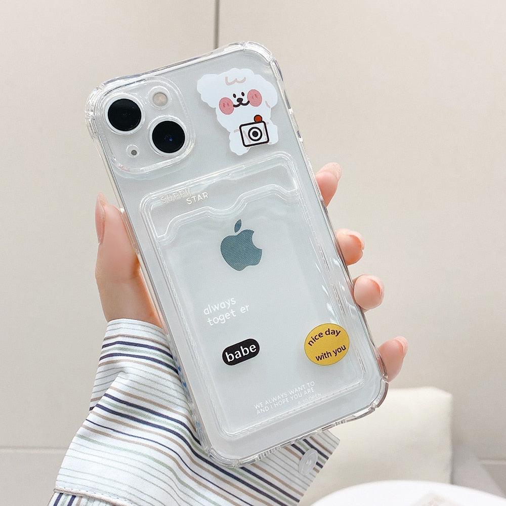 Transparent Cute Heart Pattern Phone Cases For iPhone 13 14 Pro Max Simple Luxurious Love Gradient Silicon Wallet Cover Card Holder Shockproof Bumper Protective Cover