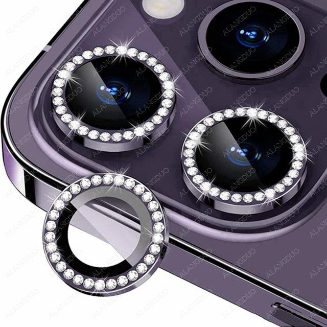 Bling Glitter 9h Hardness Drop-proof Metal Individual Ring Protector For Iphone 14 Pro Max Diamond Metal Camera Protector On For Iphone 14 Plus 14pro Max 14 Pro Camera Protector 3pcs/set Lens Glass