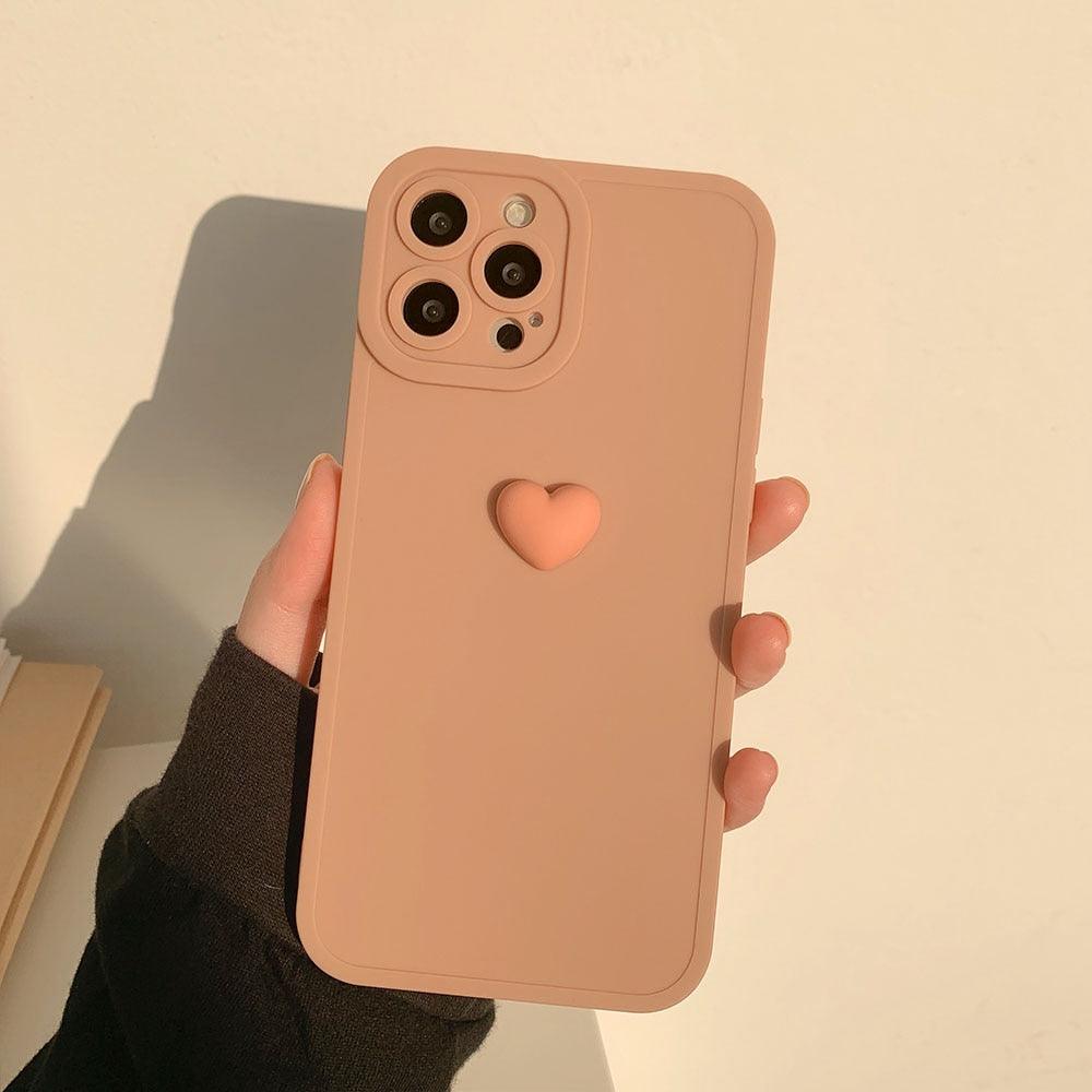 3D Love Heart Phone Case For iPhone 11 12 13 14 Pro Max X XR XS Max 7 8 Plus Soft Silicone Camera Protector Cover Case for Girl Fashion Cute Love-Heart Shape Silicone Case Shockproof Soft Back Cover Protective Case