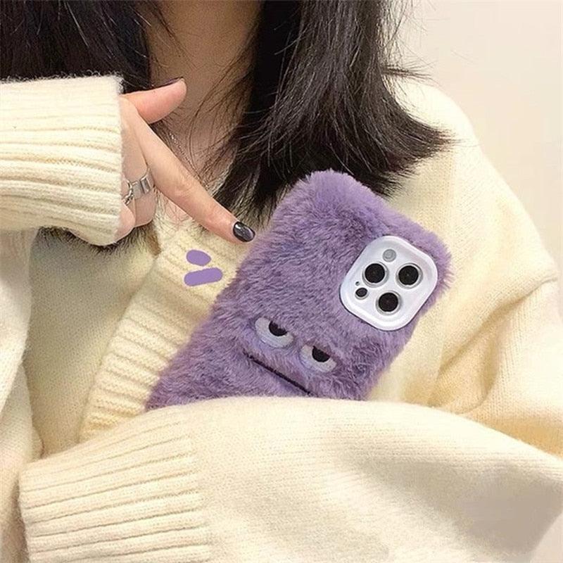 Cute Funny Fur Fluffy Phone Case For Iphone 14 13 12 11 Pro Max Mini X Xs Xr 7 8 Plus Se 2020 Girl Cover Soft Plush Stylish Cute Soft Warm Winter Phone Case