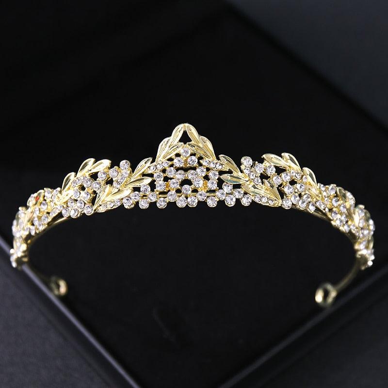 Gold Color Crystal Bridal Tiaras And Crowns Rhinestone Prom Headband Bridal Wedding Hair Accessories Jewelry Crown Tiara Gold Bridal Tiara For Wedding Women Pearl Crown Princess Prom Headband