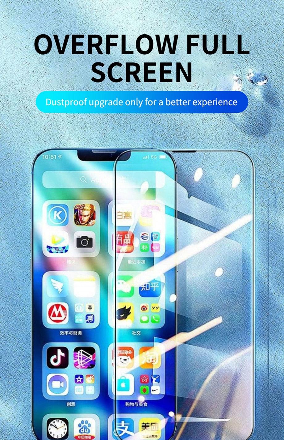 9D Tempered Glass On The For iphone 13 12 Mini 11 14 Pro Max Screen Protector Protective Glass For iphone X XR XS MAX Glass Film Tempered Glass Protective Film HD Clear 9H Hardness Screen Protector