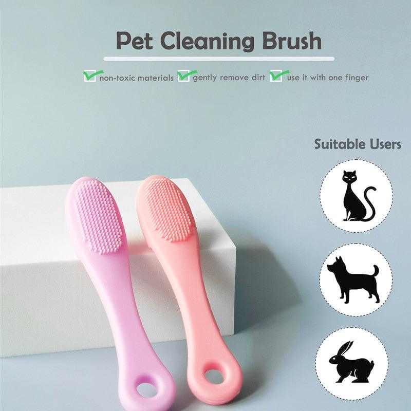 Soft Pet Finger Brush Cats Brush Toothbrush Tear Stains Brush Eye Care Pets Cleaning Grooming Tools Dog Cat Cleaning Supplies Soft Silicone Toothbrush with Long Handle for Dog Cat Pet Dental Care