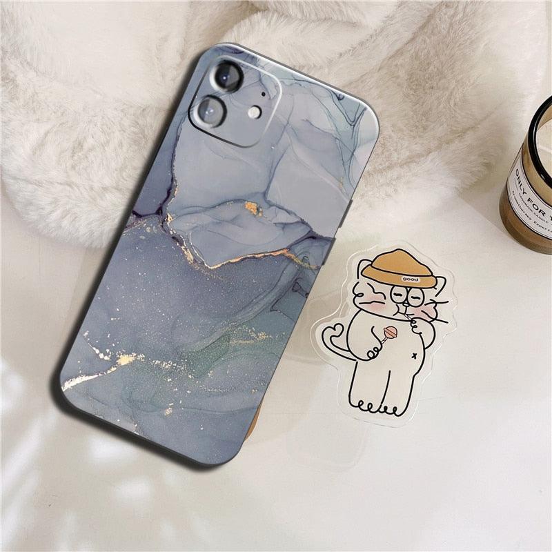 Luxury Marble Texture Phone Case For iPhone X XR XS 7 8 6S 6 5 Plus Silicone Anti Fall Back Cover Ultra Thin Soft Silicone Protective Shockproof and Scratch Resistant with Cute Design Pattern Case