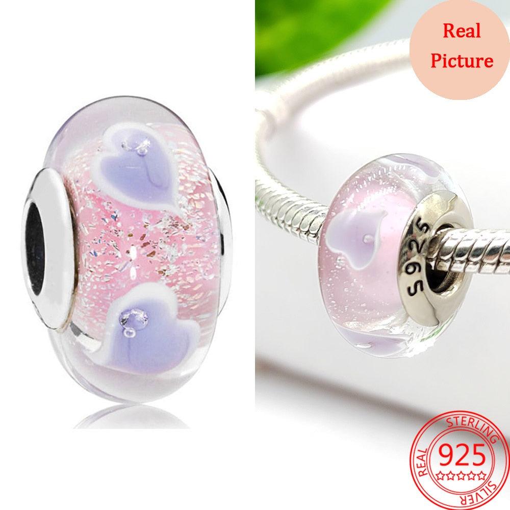 New 925 Sterling Silver Purple Bead Flower Dangle Charm Fit Bracelet And Necklace 925 Jewelry Gift Deep Purple Pansy Flower Charm 925 Sterling Silver Pendant Girl Jewelry Beads Gifts for Women