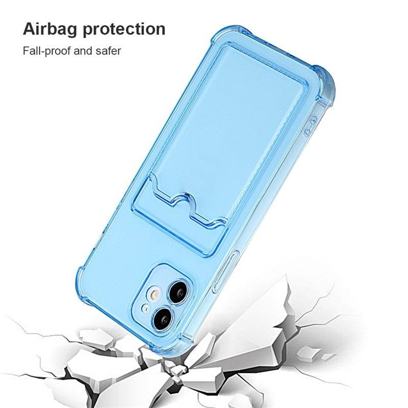 Simple Clear Silicone Wallet Case for iPhone 14 13 12 11 Pro XS Max X XR Shockproof Lens Protection Card Cover Shockproof Soft Bumper Clear Case Classic Stylish Case