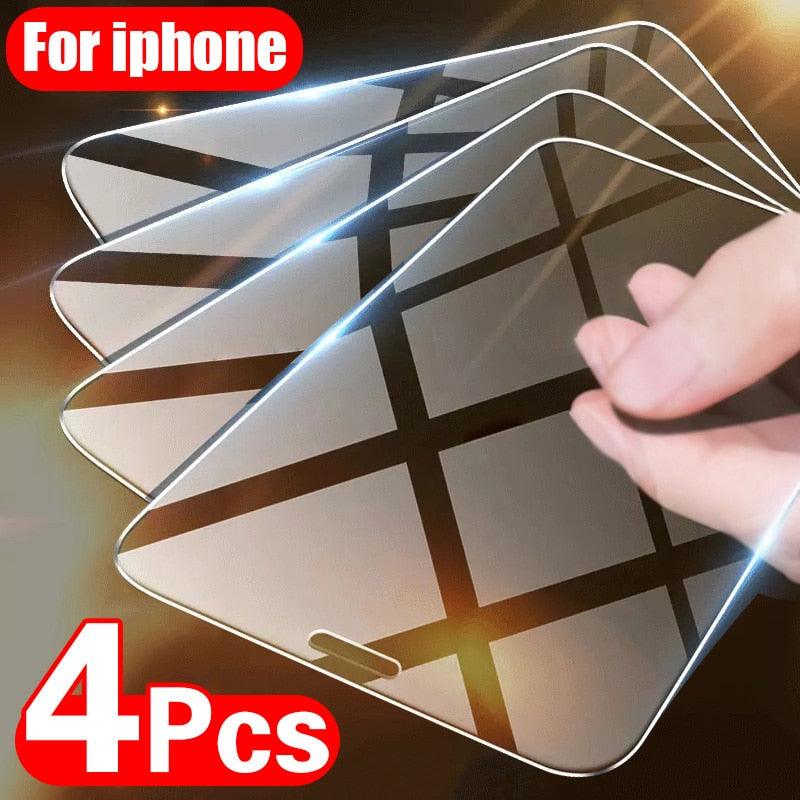 4PCS Tempered Glass for iPhone 11 12 13 14 Pro XR X XS Max Screen Protector on for iPhone 12 Pro Max Mini 7 8 6 6S Plus SE Glass Tempered Glass Easy Frame Installation HD Ultra-Thin Screen Protector