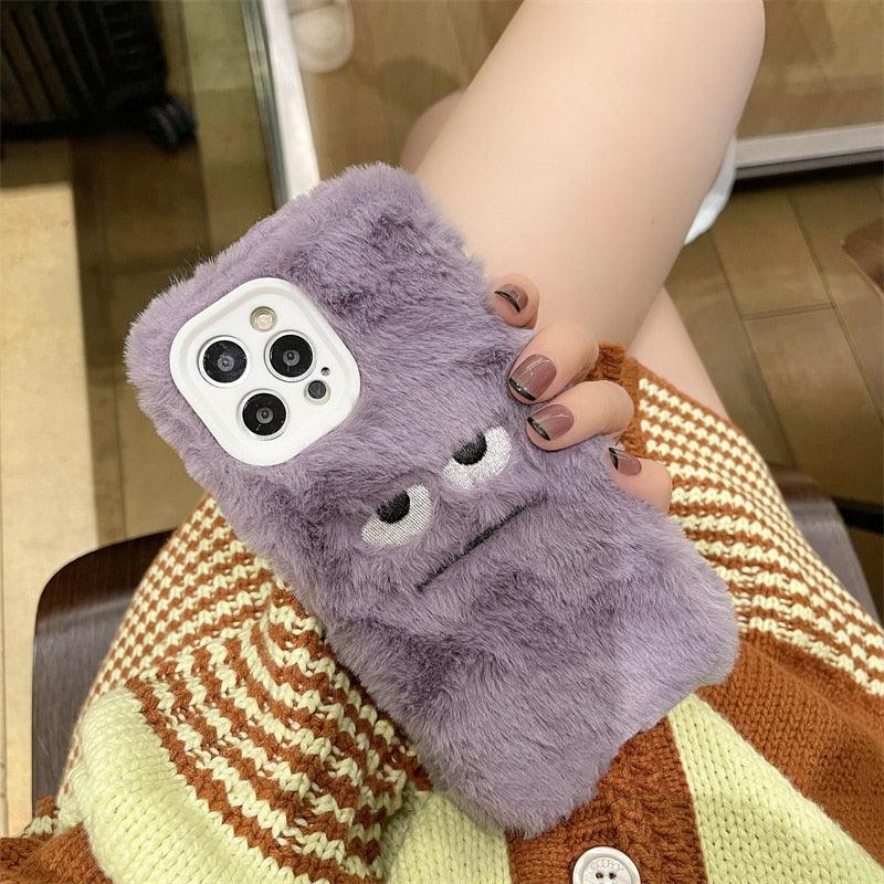 Cute Funny Fur Fluffy Phone Case For Iphone 14 13 12 11 Pro Max Mini X Xs Xr 7 8 Plus Se 2020 Girl Cover Soft Plush Stylish Cute Soft Warm Winter Phone Case