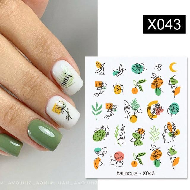 Abstract Lady Face Water Decals Fruit Flower Summer Leopard Alphabet Leaves Nail Stickers Water Black Leaf Sliders Marble Nail Art Stickers Water Transfer Nail Decals Full Wraps Gradient Acrylic Nail Kits for Women Manicure Decoration