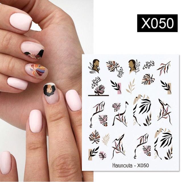 Abstract Lady Face Water Decals Fruit Flower Summer Leopard Alphabet Leaves Nail Stickers Water Black Leaf Sliders Marble Nail Art Stickers Water Transfer Nail Decals Full Wraps Gradient Acrylic Nail Kits for Women Manicure Decoration