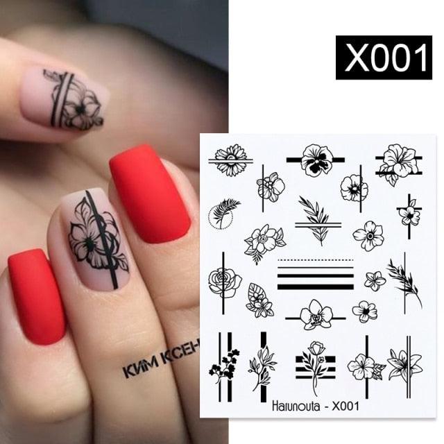 Abstract Lady Face Water Decals Fruit Flower Summer Leopard Alphabet Leaves Nail Stickers Water Black Leaf Sliders Marble Nail Art Stickers Water Transfer Nail Decals Full Wraps Gradient Acrylic Nail Kits for Women Manicure Decoration