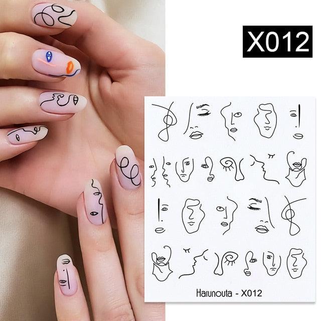 Abstract Lady Face Water Decals Fruit Flower Summer Leopard Alphabet Leaves Nail Stickers Water Black Leaf Sliders Marble Nail Art Stickers Water Transfer Nail Decals Full Wraps Gradient Acrylic Nail Kits for Women Manicure Decoration