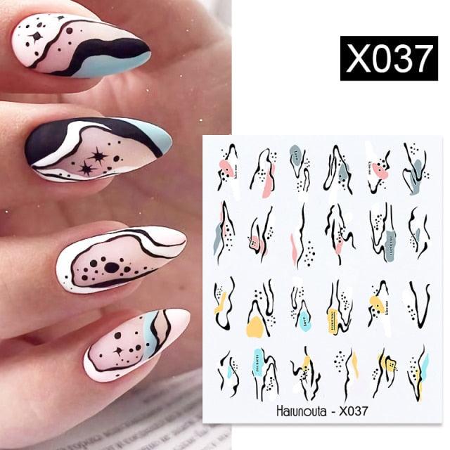 Abstract Lady Face Water Decals Fruit Flower Summer Leopard Alphabet Leaves Nail Stickers Water Black Leaf Sliders Marble Nail Art Stickers Water Transfer Nail Decals Full Wraps Gradient Acrylic Nail Kits for Women Manicure Decoration