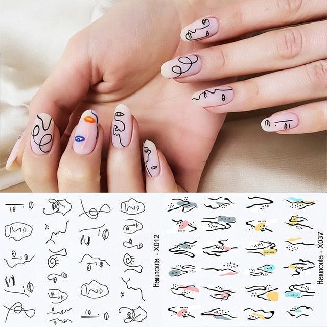 Abstract Lady Face Water Decals Fruit Flower Summer Leopard Alphabet Leaves Nail Stickers Water Black Leaf Sliders Marble Nail Art Stickers Water Transfer Nail Decals Full Wraps Gradient Acrylic Nail Kits for Women Manicure Decoration