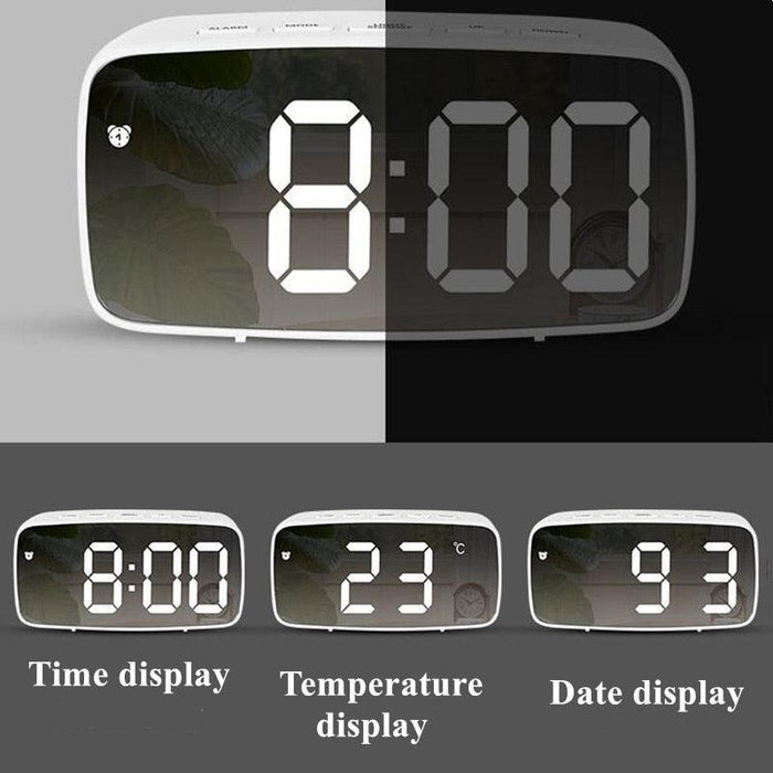 Acrylic/Mirror Alarm Clock LED Digital Clock Voice Control Snooze Time Temperature Display Night Mode Digital Alarm Clock, LED Bedside Clock with 6-Level Brightness Dual Alarm Adjustable Volume with 3 Alarm Sound Alarm Clock for Bedroom Office