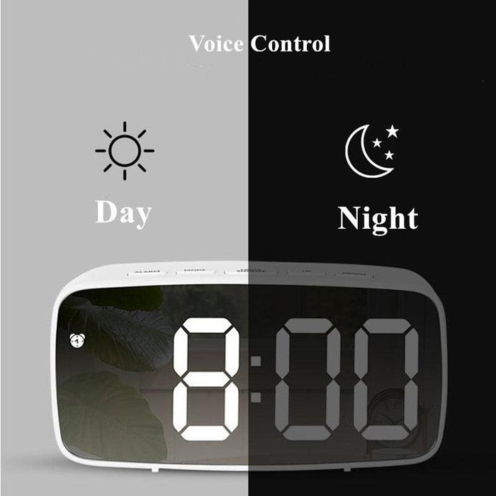 Acrylic/Mirror Alarm Clock LED Digital Clock Voice Control Snooze Time Temperature Display Night Mode Digital Alarm Clock, LED Bedside Clock with 6-Level Brightness Dual Alarm Adjustable Volume with 3 Alarm Sound Alarm Clock for Bedroom Office