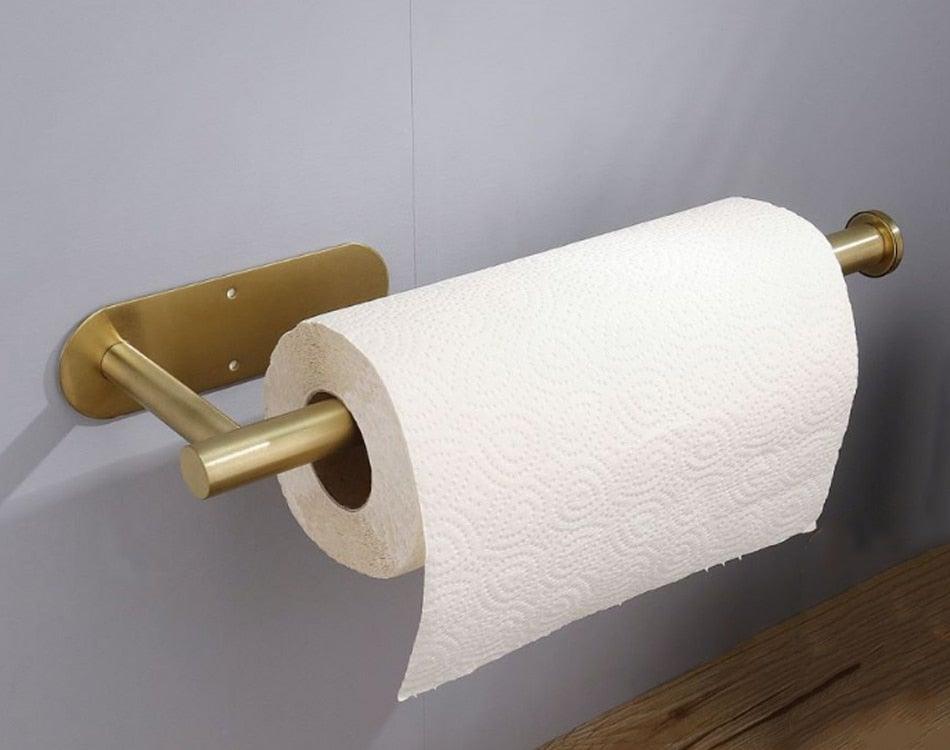 Adhesive Paper Holder Gold 304 Stainless Steel Stand Toilet Paper Towel Rack Tissue Roll Hanger For Kitchen Bathroom Free Nail Stainless Steel Toilet Tissue Roll Holder Sticky Hand Towel Hanger Vertical Or Horizontal No Drilling