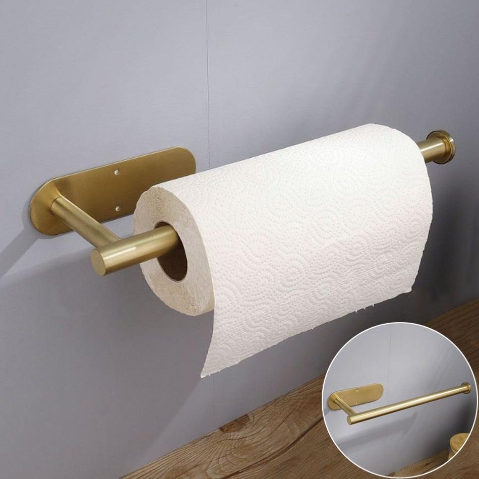 Adhesive Paper Holder Gold 304 Stainless Steel Stand Toilet Paper Towel Rack Tissue Roll Hanger For Kitchen Bathroom Free Nail Stainless Steel Toilet Tissue Roll Holder Sticky Hand Towel Hanger Vertical Or Horizontal No Drilling